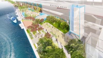 The Wanda Vista Tower developers will be building a glass elevator from Upper Wacker to the riverwalk at Columbus.