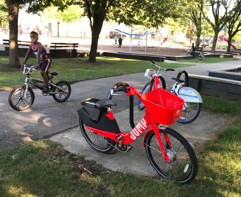 Jump and Pace bikes in Hegewisch's Mann Park. Photo: John Greenfield
