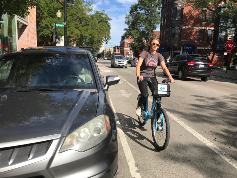 When cyclists ride too close to parked cars, they're in danger of getting doored. But my original anti-dooring bike lanes proposal wouldn't have solved that problem. Photo: John Greenfield