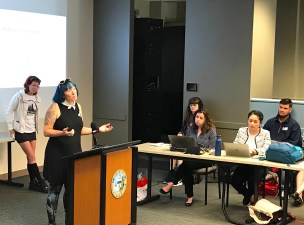 Kristen Green and Siouxzi Donnelly speak at last Wednesday's MBAC meeting. Photo: John Greenfield