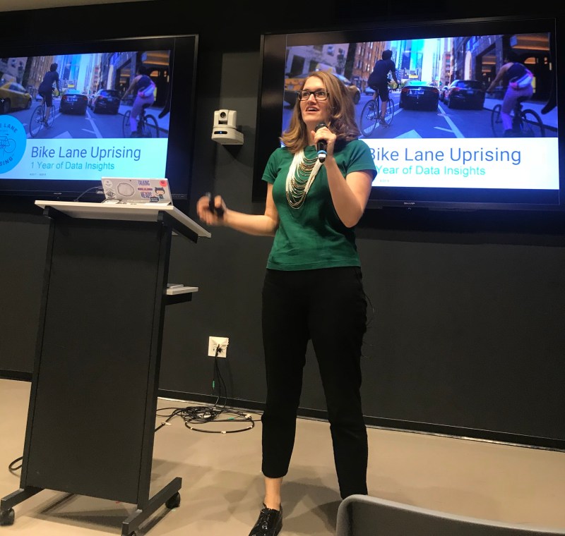 Bike Lane Uprising's Christina Whitehouse speaks at Chi Hack Night. Photo: Lynda Lopez