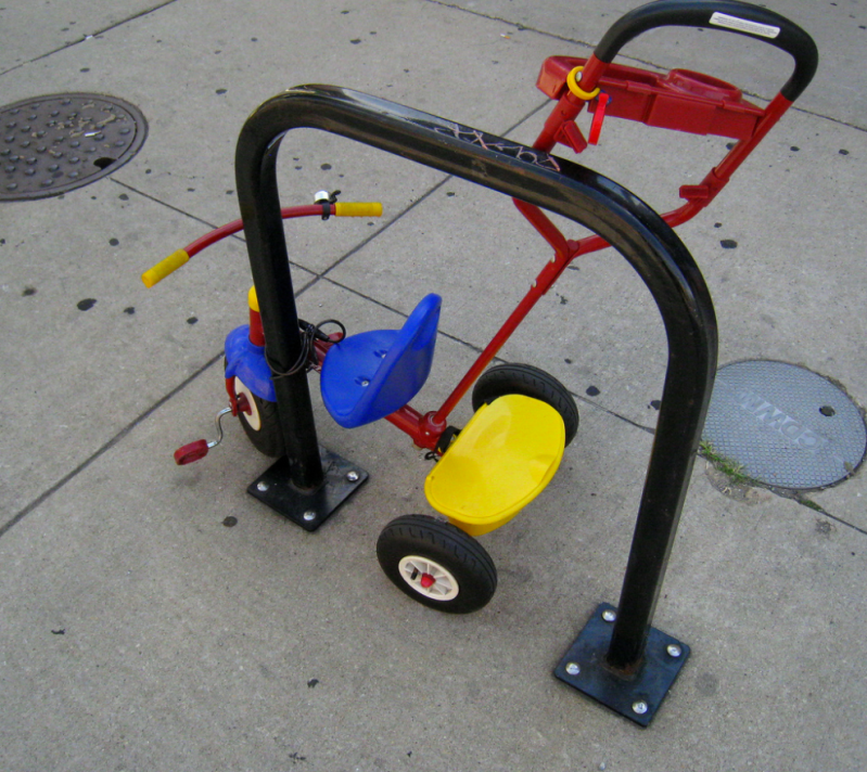 Chicago will no longer be installing the iconic black powdercoated bike racks. Photo: Josh Koonce