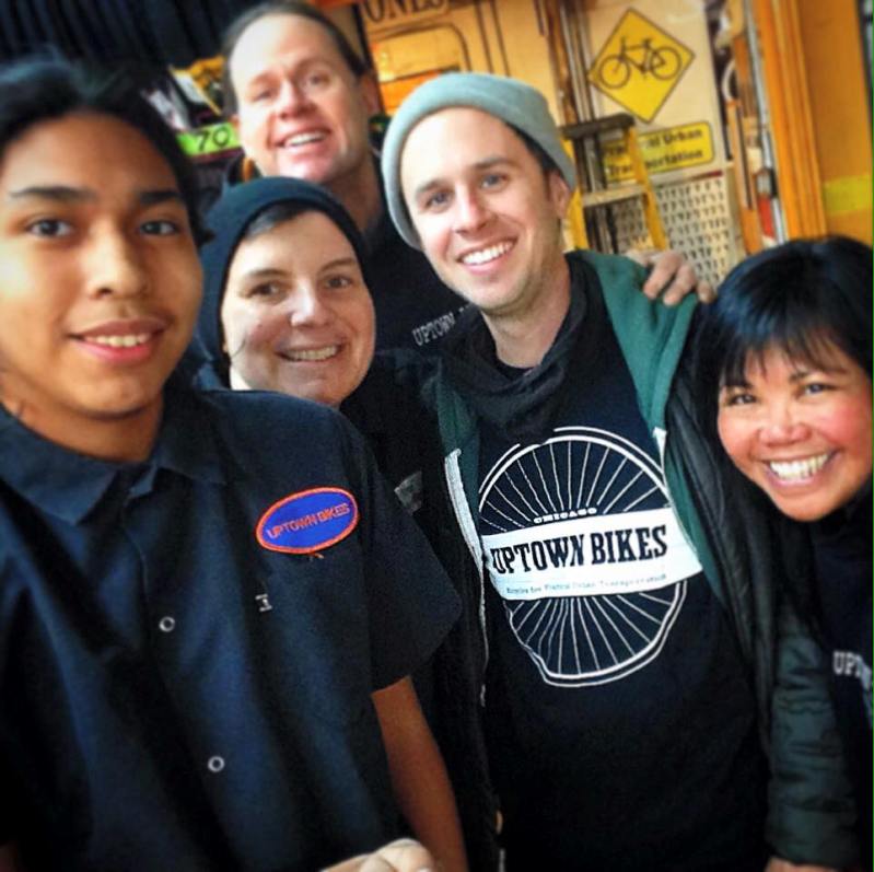 Uptown Bikes staff, including owner Maria Barnes, far right, photographed last year. Photo: Facebook