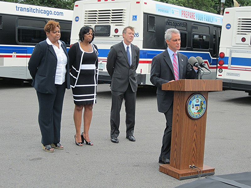 Emanuel speaks at a CTA press event in 2013. Photo: John Greenfield