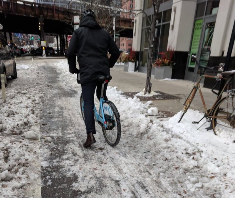 The Kinzie bike lane, as it appeared two days after last week's snowstorm. Photo: Lindsay Banks Bayley