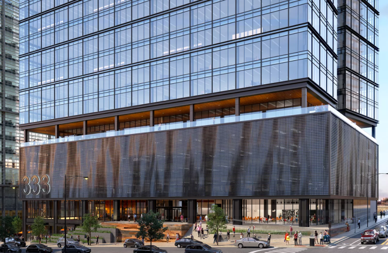 Rendering of the "kinetic" facade that will mask 326 car spots at 333 North Green Street. Image: Sterling Bay, design by Gensler