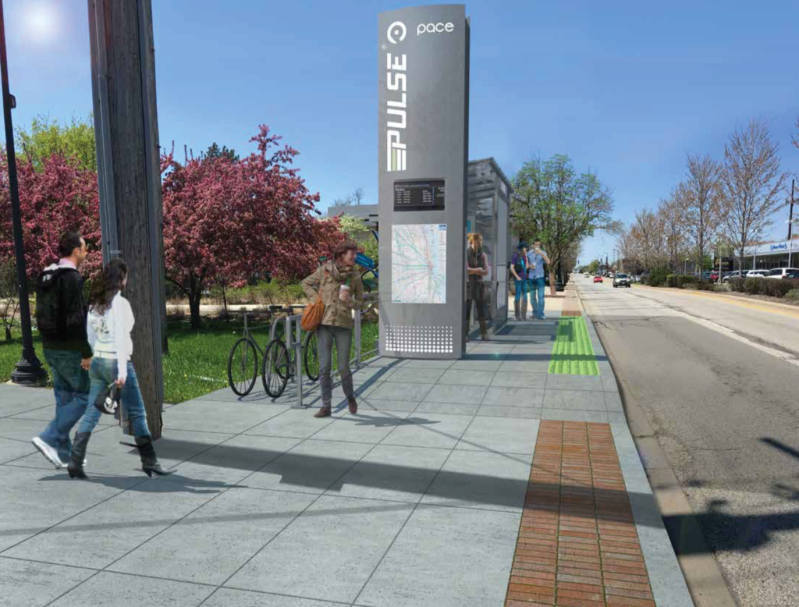 Rendering of a Pulse bus stop.