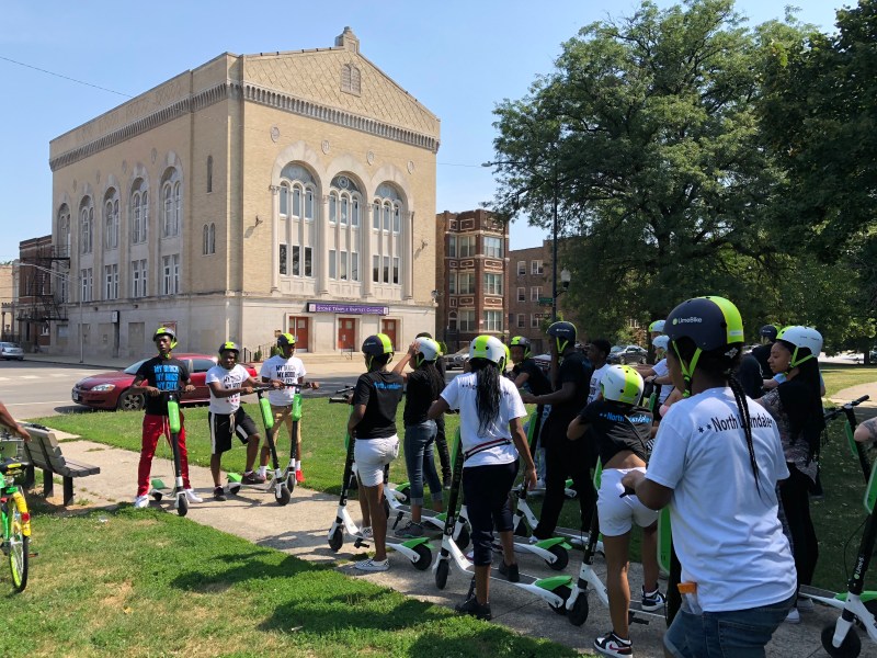 Youth test-ride Lime scooters on a My Block My Hood My City tour of the North Lawndale community.
