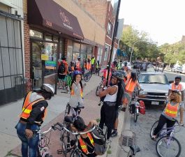Kids get ready for a ride outside of The Recyclery. Photo: The Recyclery