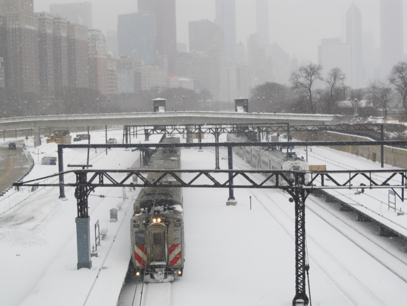 Metra Electric trains during the Polar Vortex. Photo: Jeff Zoline