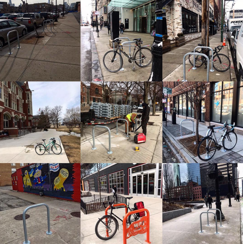Photo collage of new bike rack installations. Image: CDOT