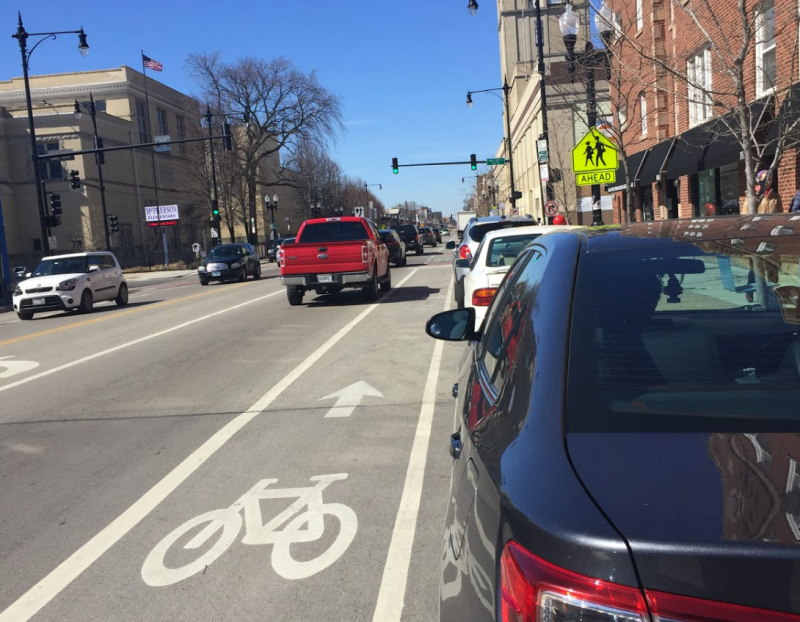 A "bike lane" on Lawrence Avenue. Photo: Courtney Cobbs