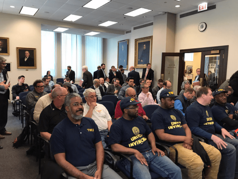 Members of Transport Workers Union of America showed up in force to the hearing. Photo: John Greenfield