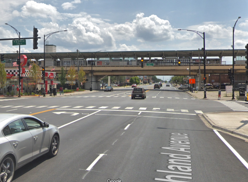 At 63rd Street, where a driver fatally struck a man Saturday night, Ashland is a broad five-lane street. Image: Google Maps