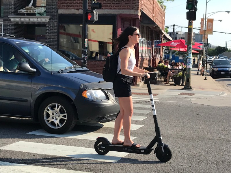 A scooter rider (not Lynda) on Milwaukee Avenue in River North. Photo: John Greenfield