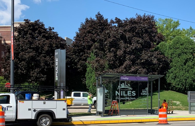 A Pulse station under construction at Touhy and Milwaukee in Niles. Photo: Pace