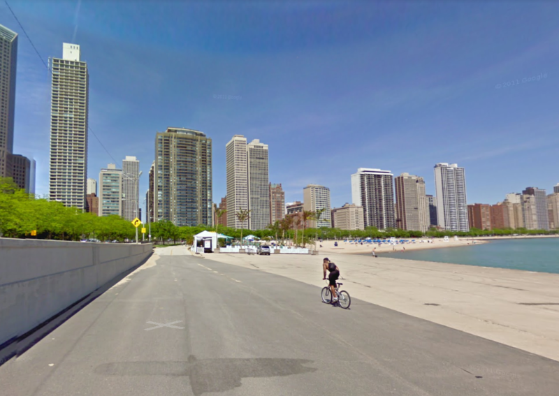 The Lakefront Trail near Oak Street Beach. Image: Google Street View