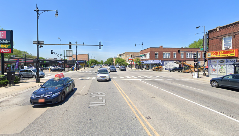 Irving Park Road near Kimball Avenue, looking east. Image: Google Maps