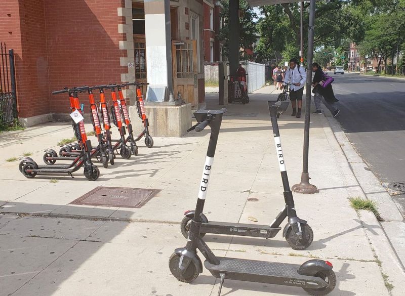 Scooters near the Kedzie Pink Line stop in North Lawndale. Photo: Jeff Zoline