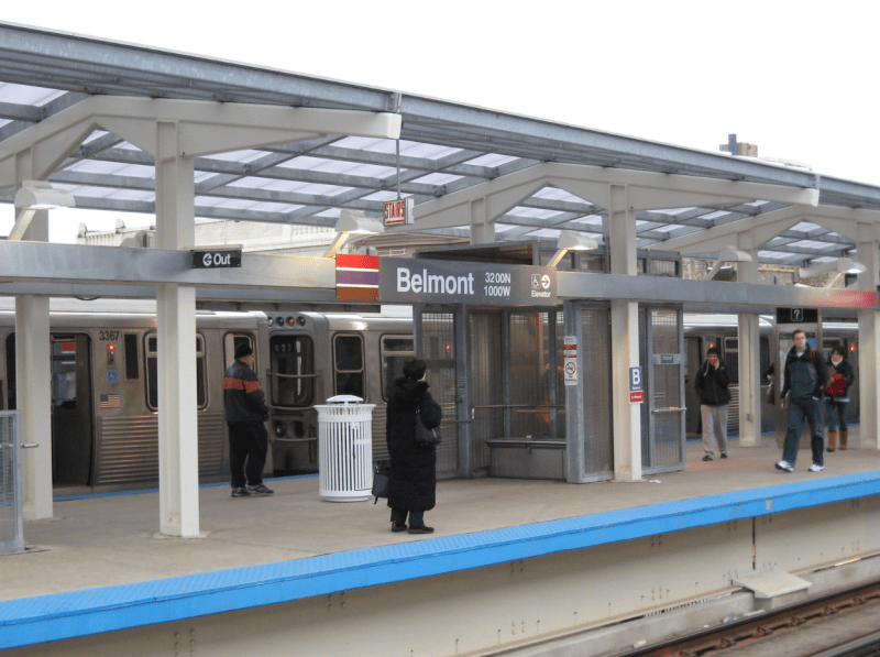 The Belmont Station platform in Lakeview. The stop has recently been a hot spot for crime. Photo: Jeff Zoline