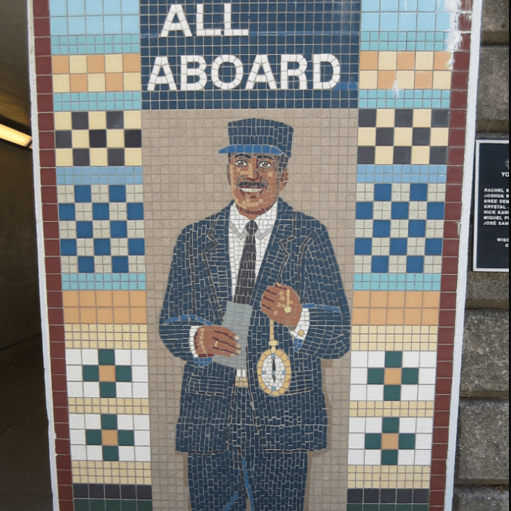 Mosaic of a Metra conductor at the Kenosha, WI, station. Photo: John Greenfield