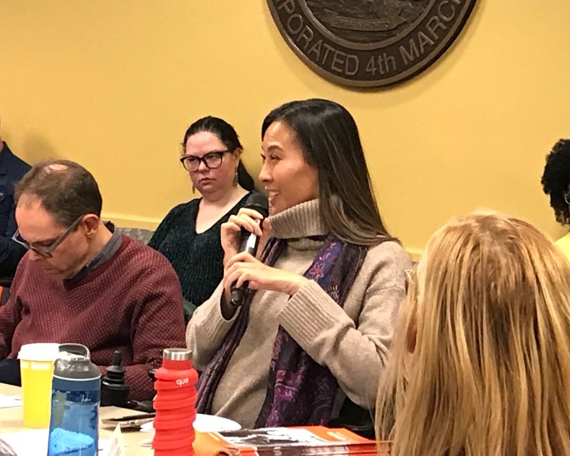 Michele Lee speaks at the Mayor's Pedestrian Advisory Council meeting. Photo: John Greenfield