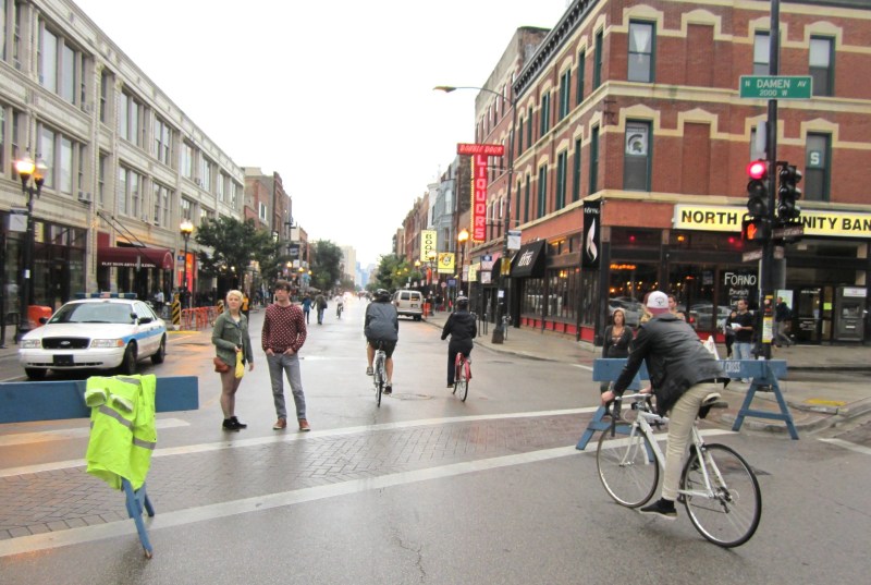 An Open Streets car-free event on Milwaukee Avenue in Wicker Park in 2013. Photo: John Greenfield