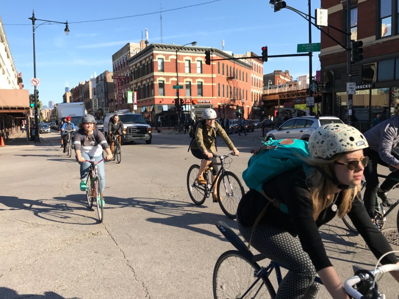 Bike riders at North/Damen/Milwaukee in Wicker Park. Photo: John Greenfield