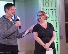 Active Trans board president Peggy Reins and new executive director at Active Trans' annual awards ceremony last month Amy Rynell
