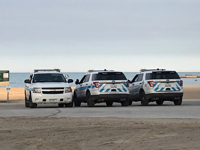 Chicago Police officers parked at North Avenue Beach. Photo: John Greenfield