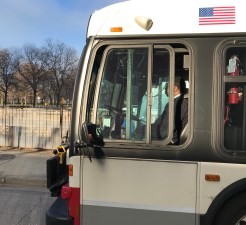A CTA bus driver on Inner Lake Shore Drive. Photo: John Greenfield