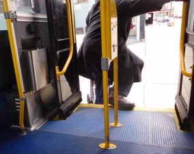 Boarding through the rear door is difficult for passengers with mobility challenges. Photo: Imelda March