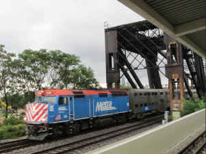 Metra Heritage Corridor Train crossing the South Fork of the Chicago River along the former Chicago and Alton Railroad Bridge. Photo: Jeff Zoline