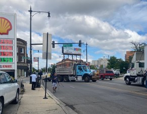 The city-owned truck at the crash site. Photo via Twitter user  @allweeksend