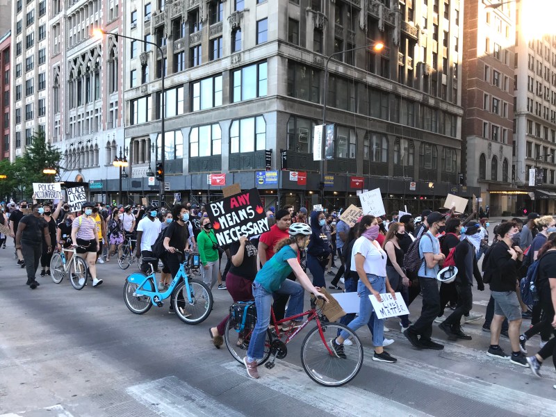 A George Floyd protest on Michigan Avenue last Saturday. Photo: John Greenfield