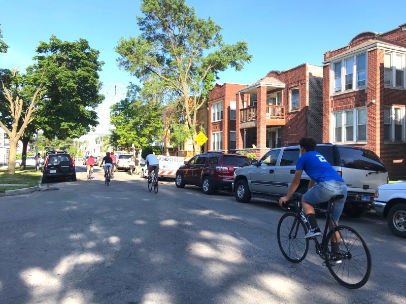 Young fixie riders on the western portion of the Palmer Slow Street. The eastern portion has been held up by aldermanic opposition. Photo: John Greenfield