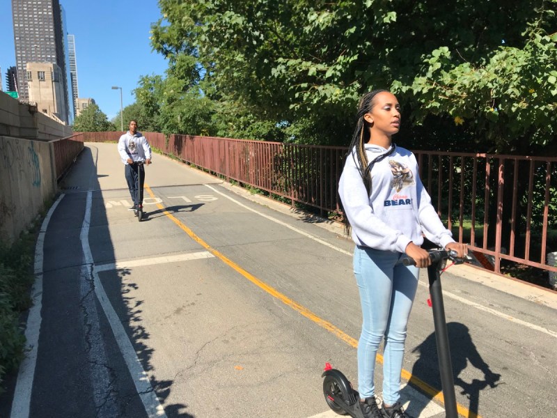 Riding scooters on the Lakefront Trail last year. The path will be off-limits to dockless e-scooter riders during this year's pilot. Photo: John Greenfield