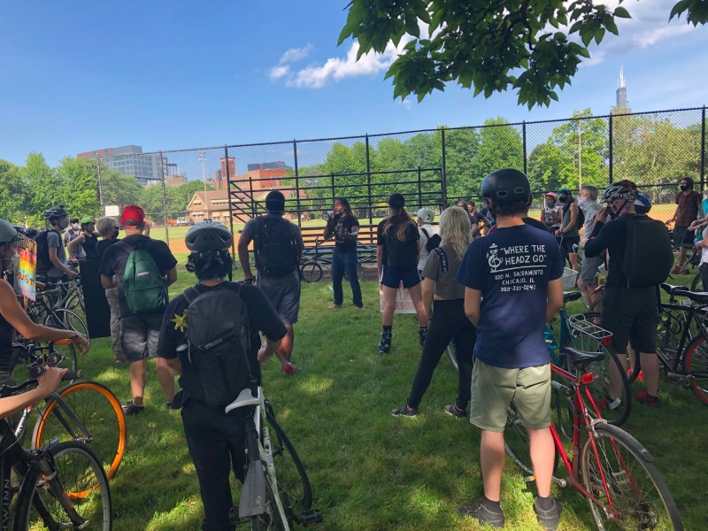Toriano Sanzone speaks to the crowd before the ride. Photo: Cameron Bolton