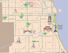 Closeup of the print version of the Simplified, Citywide Mellow Chicago Bike Map. Image: John Greenfield and Joe Mills