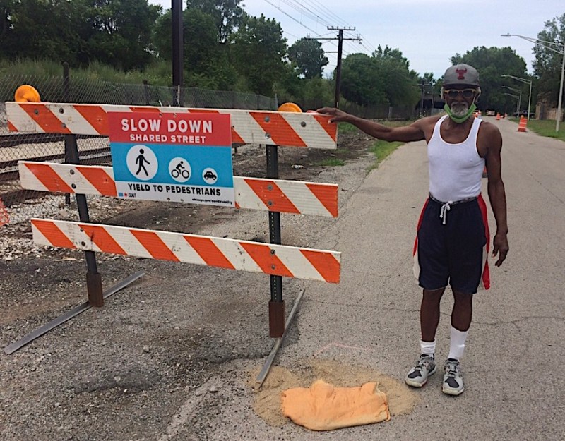 Peter Byrd on the Woodlawn Slow Street. Photo: James Porter