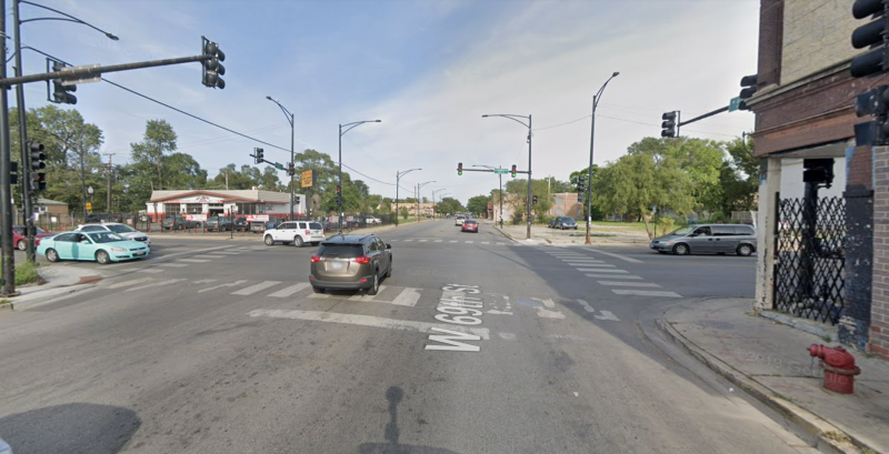 The intersection of 69th and Damen, looking east. Image: Google Maps