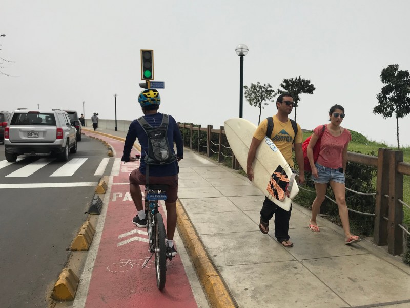 A plastic curb-protected bike lane in Lima, Peru. Photo: John Greenfield