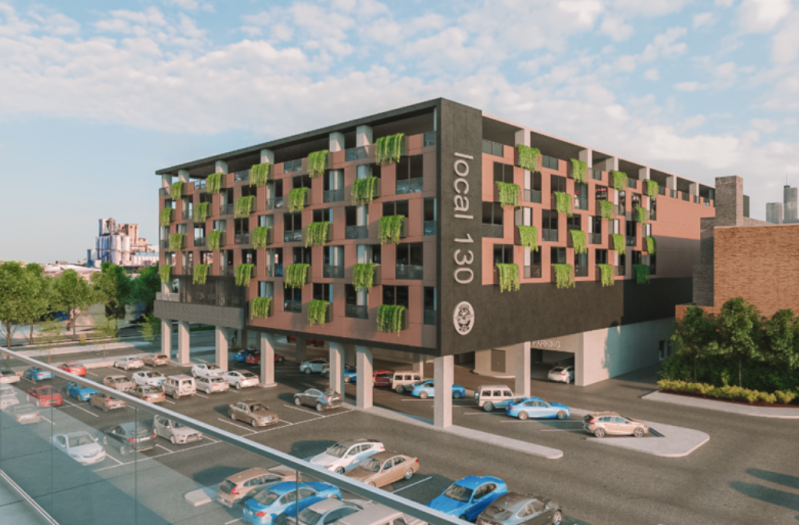 A rendering of the proposed garage at Randolph and Ada streets.