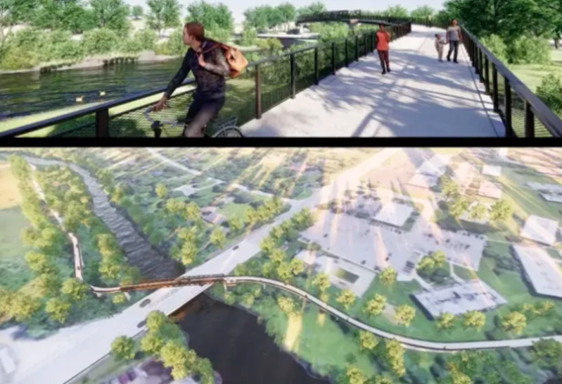 Rendering of the planned bike bridge across Lake Calumet to Big Marsh bike park.