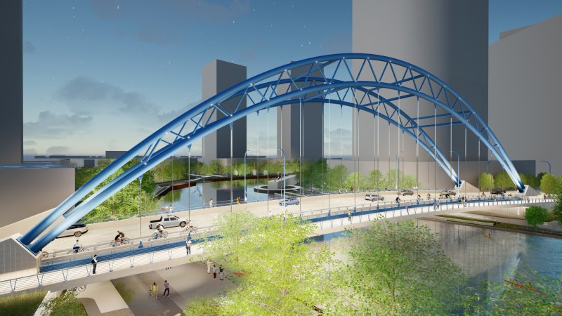Rendering of the new Dominick Street bridge with the two-way bike lane.