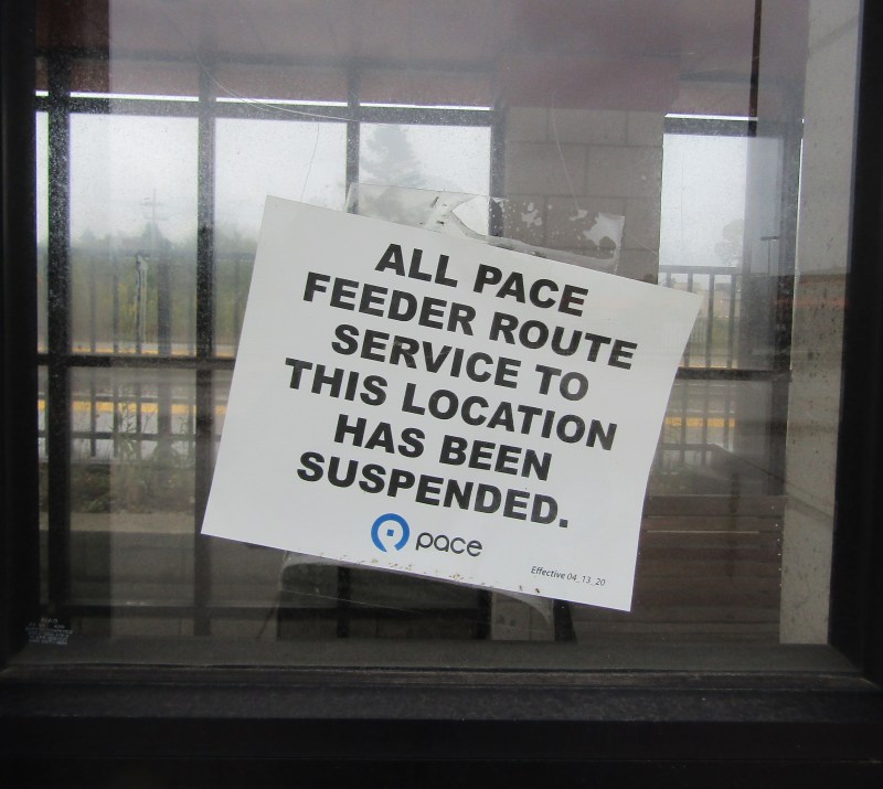 The bus turnaround at the Metra Milwaukee District North line's Lake Cook Road station would normally be full of "shuttle bug" buses arriving to drop off commuters, but since the pandemic started it's been down to one route. Photo: Igor Studenkov