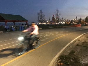 Riding an eletric-assist Divvy bike on the Lakefront Trail. Photo: John Greenfield