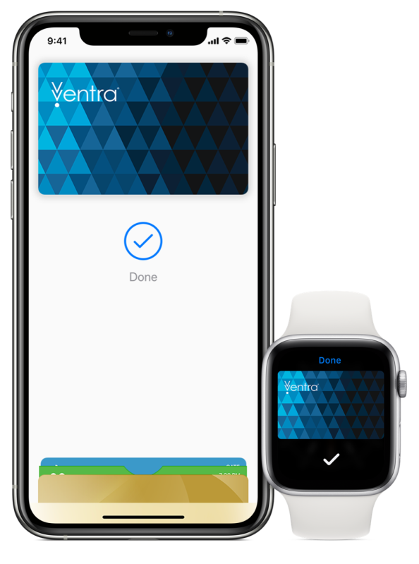 The Ventra Card on iPhone and iWatch.