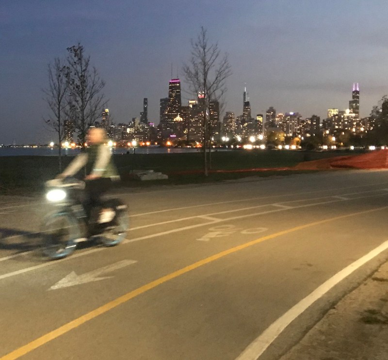 Riding an e-Divvy on the Lakefront Trail. Photo: John Greenfield