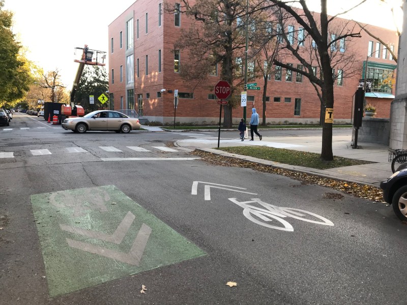 New sharrows on Campbell Avenue by waters elementary. Photo: John Greenfield